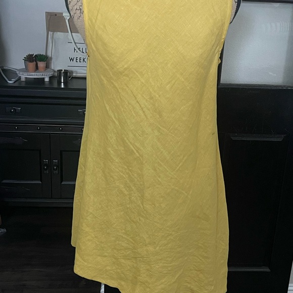 Keen Linen Asymmetrical Mustard Yellow Dress, Sz S - Picture 2 of 9
